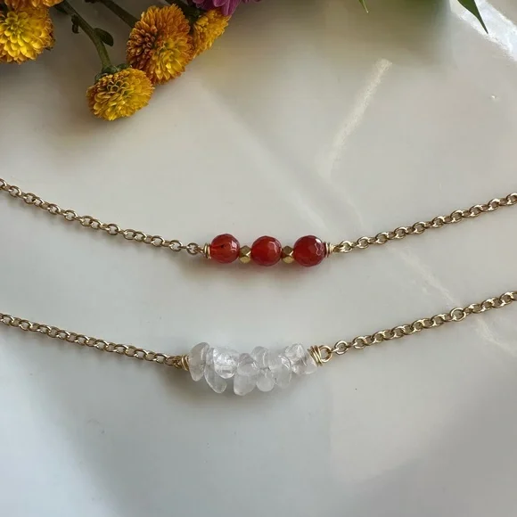 Crystal Quartz and Carnelian Necklace Set - Picture 1 of 6